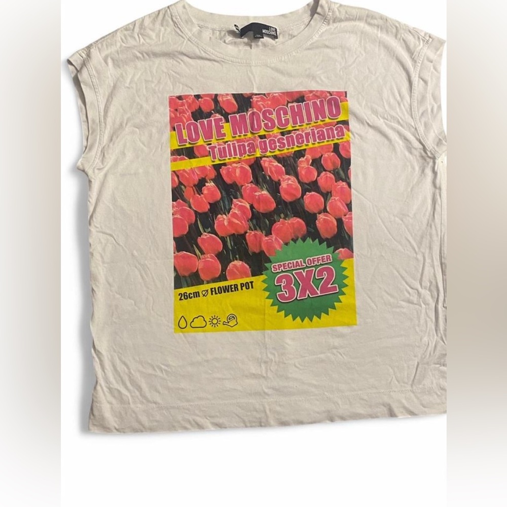 Love Moschino Love Moschino Tulip Capped Graphic White Pink Yellow T-Shirt Sz 12